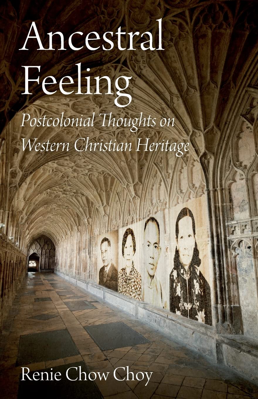 Book cover of 'Ancestral Feeling' with a cathedral interior and portraits.