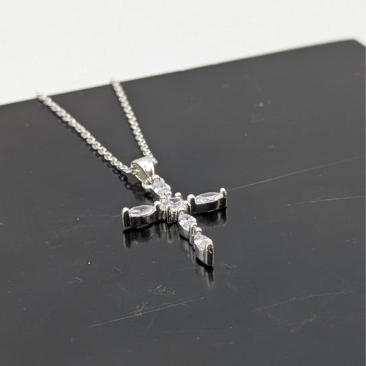 Sterling Silver Cross Necklace with Cubic Zirconia
