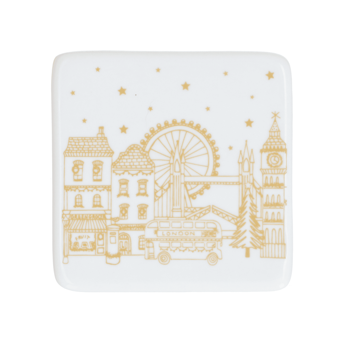 Gold Christmas Scene Porcelain Coaster