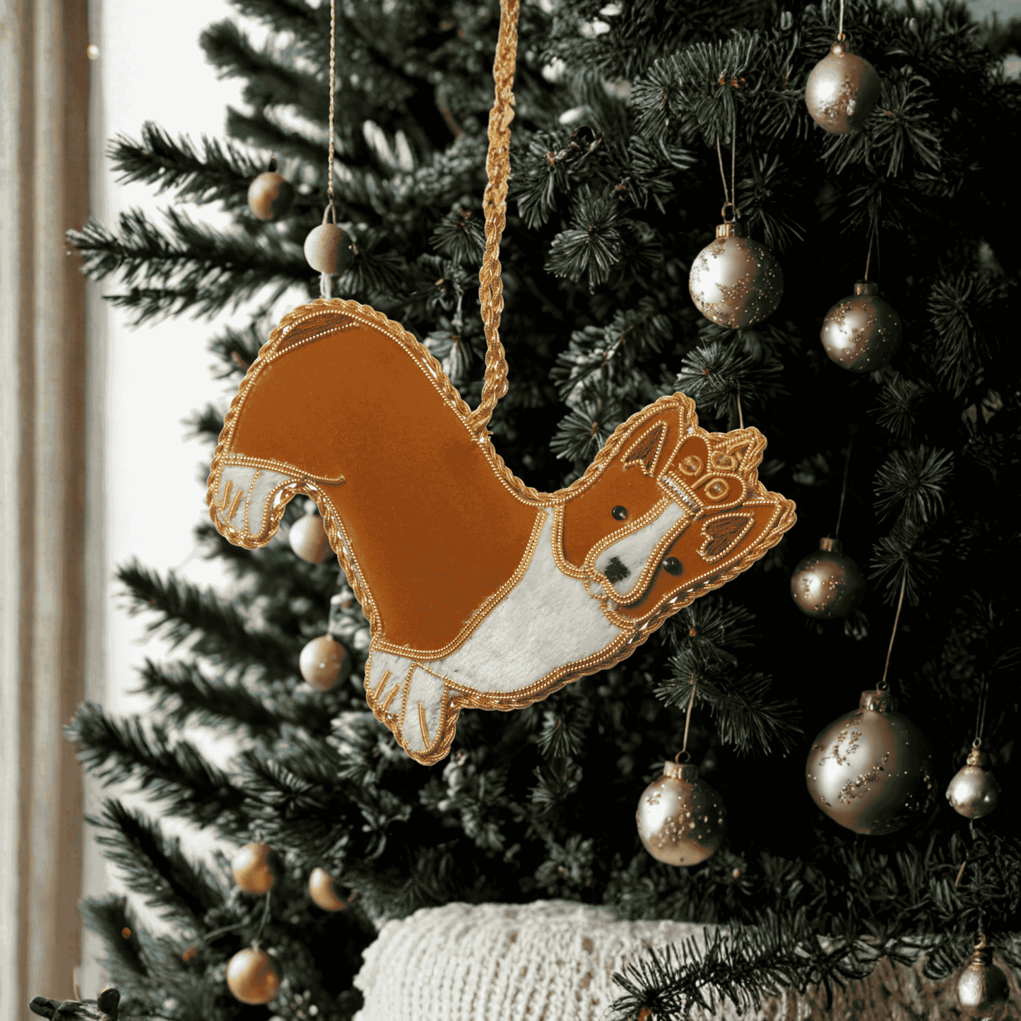 Queen’s Corgi Embroidered Hanging Decoration – Fair Trade