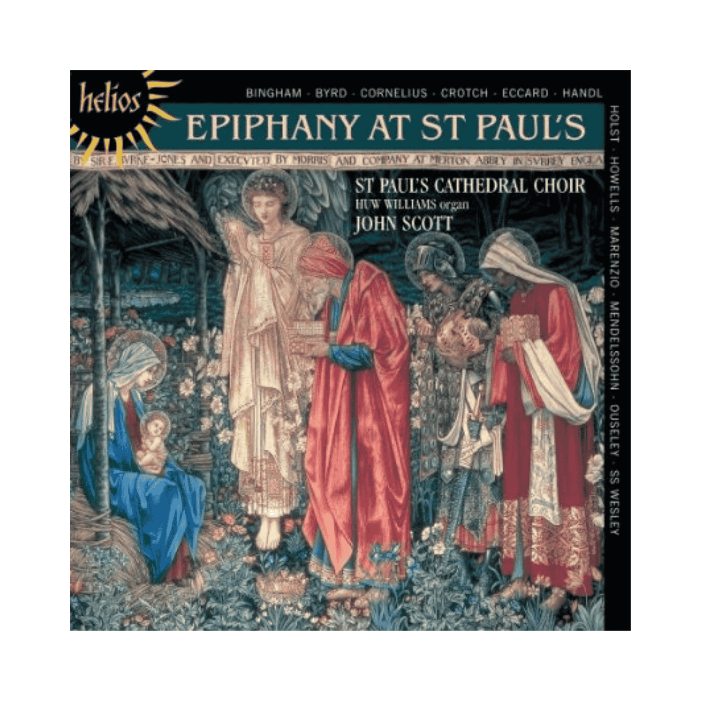 Album cover for 'Epiphany at St Paul's' featuring a classical illustration of a nativity scene with three figures and a baby.