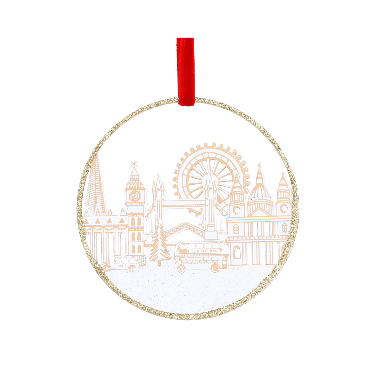 Gold Glitter London Scene Wooden Christmas Decoration
