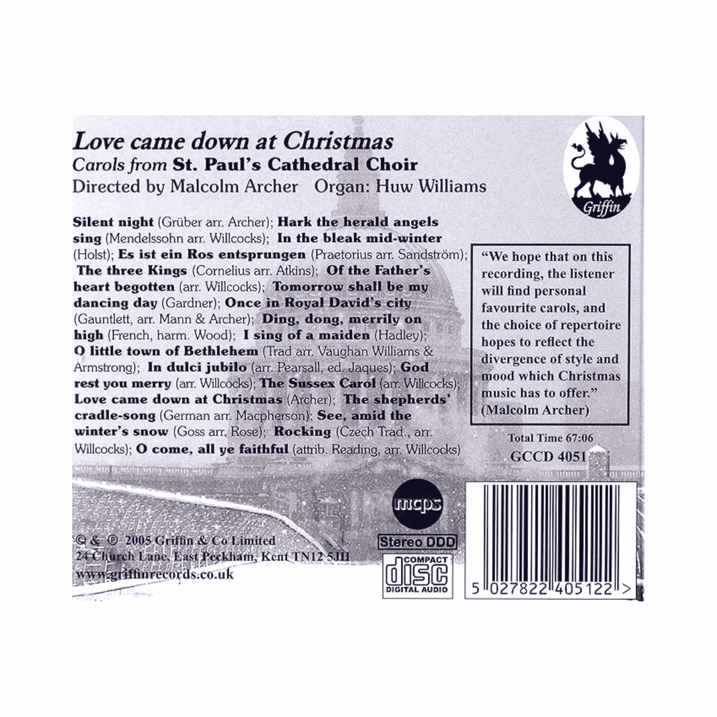 Back cover of a music album with text and logo