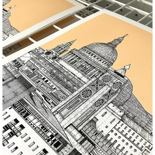 Oxo Tower/St Paul's Peach Print - Will Clarke
