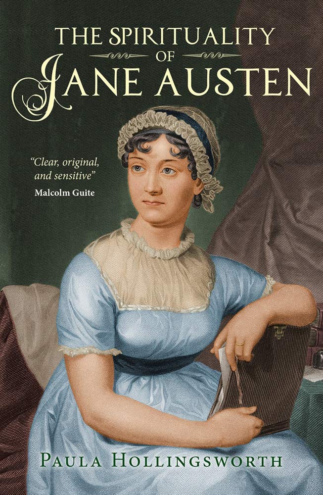 Cover of the book 'The Spirituality of Jane Austen' featuring an illustration of Jane Austen seated, wearing a period costume.