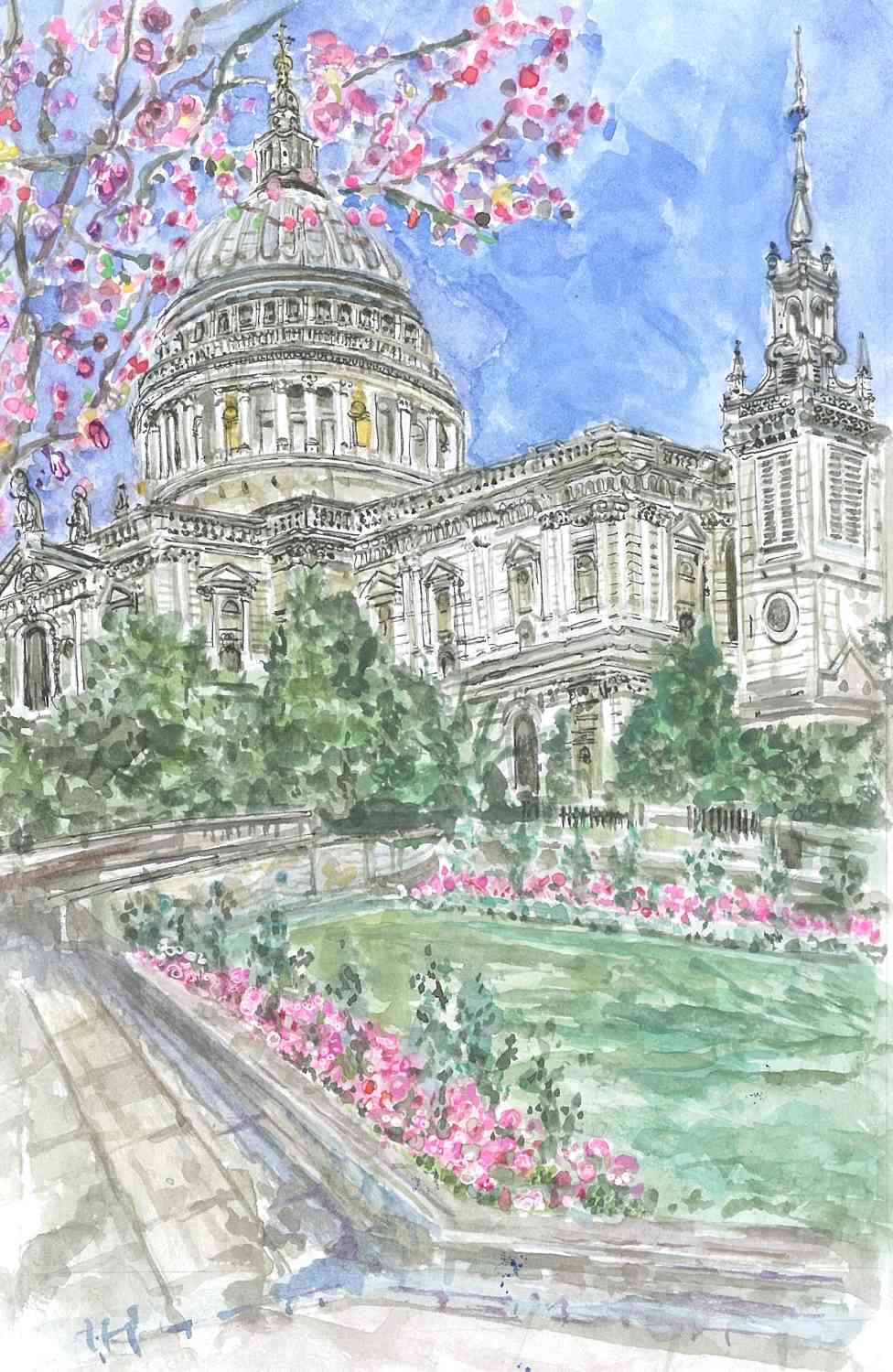 St Paul's Spring Blossom Greetings Card - Nicky Jack