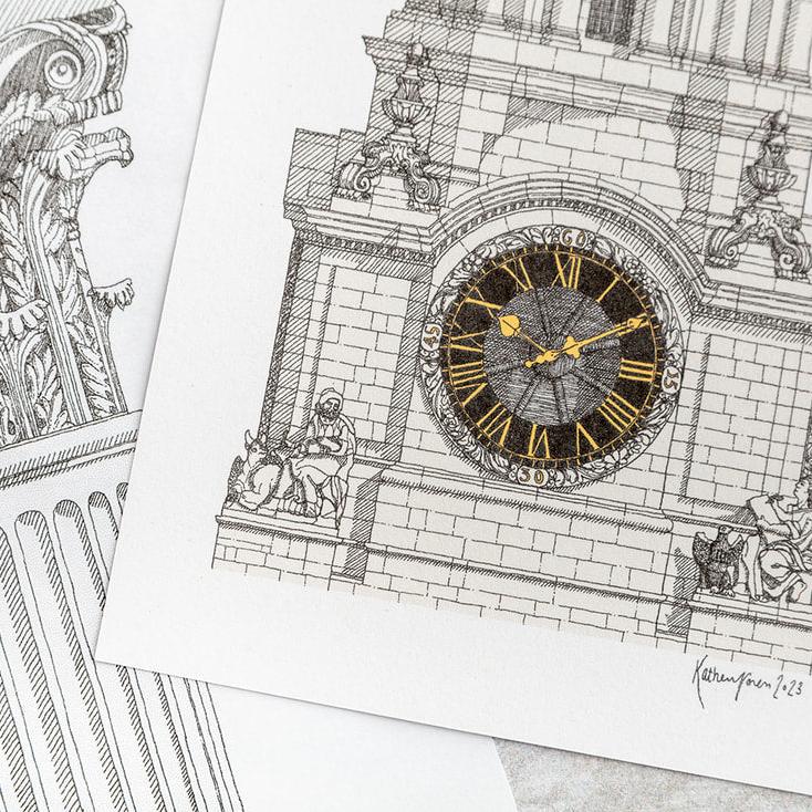 St Paul's Cathedral Clock Print - Katherine Jones