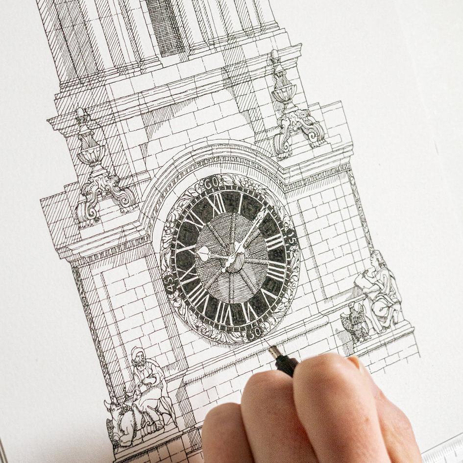St Paul's Cathedral Clock Print - Katherine Jones