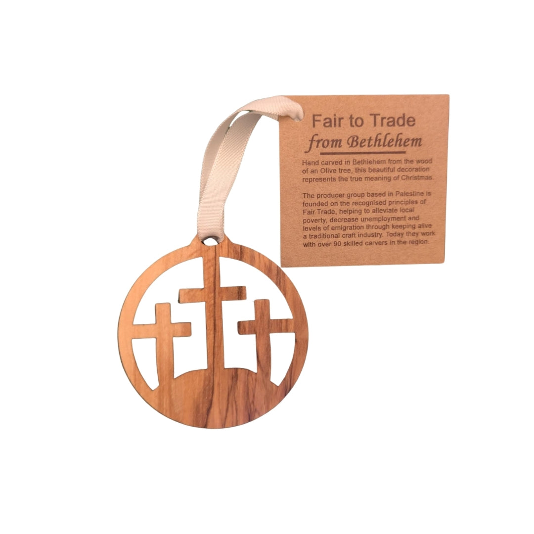 Olive Wood Three Cross Decoration