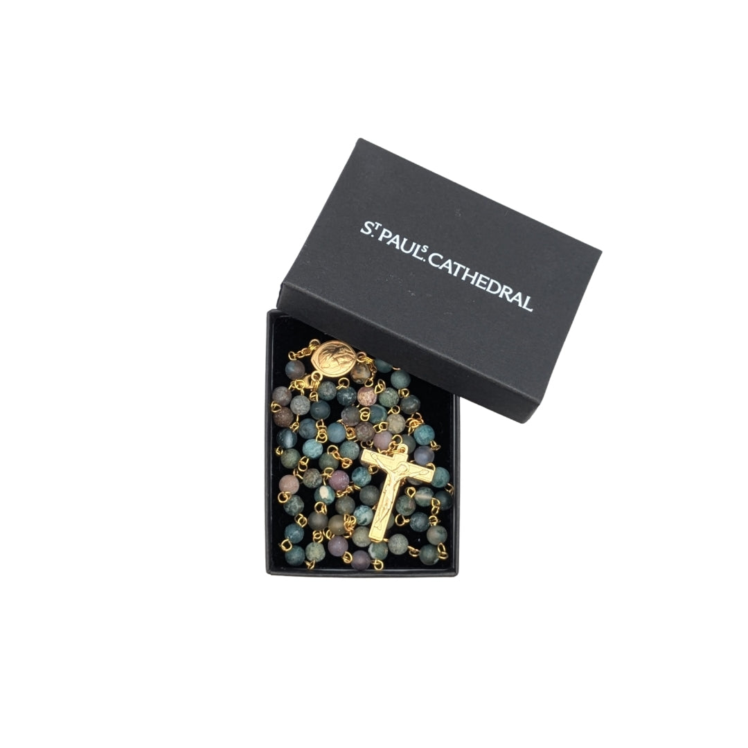 Indian Agata Natural Stone Rosary with Gold Coated Cross