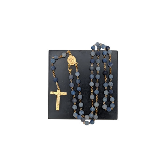 Blue Aventurine Natural Stone Rosary with Gold Coated Cross
