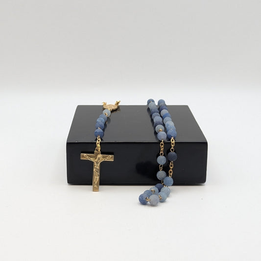 Blue Aventurine Natural Stone Rosary with Gold Coated Cross
