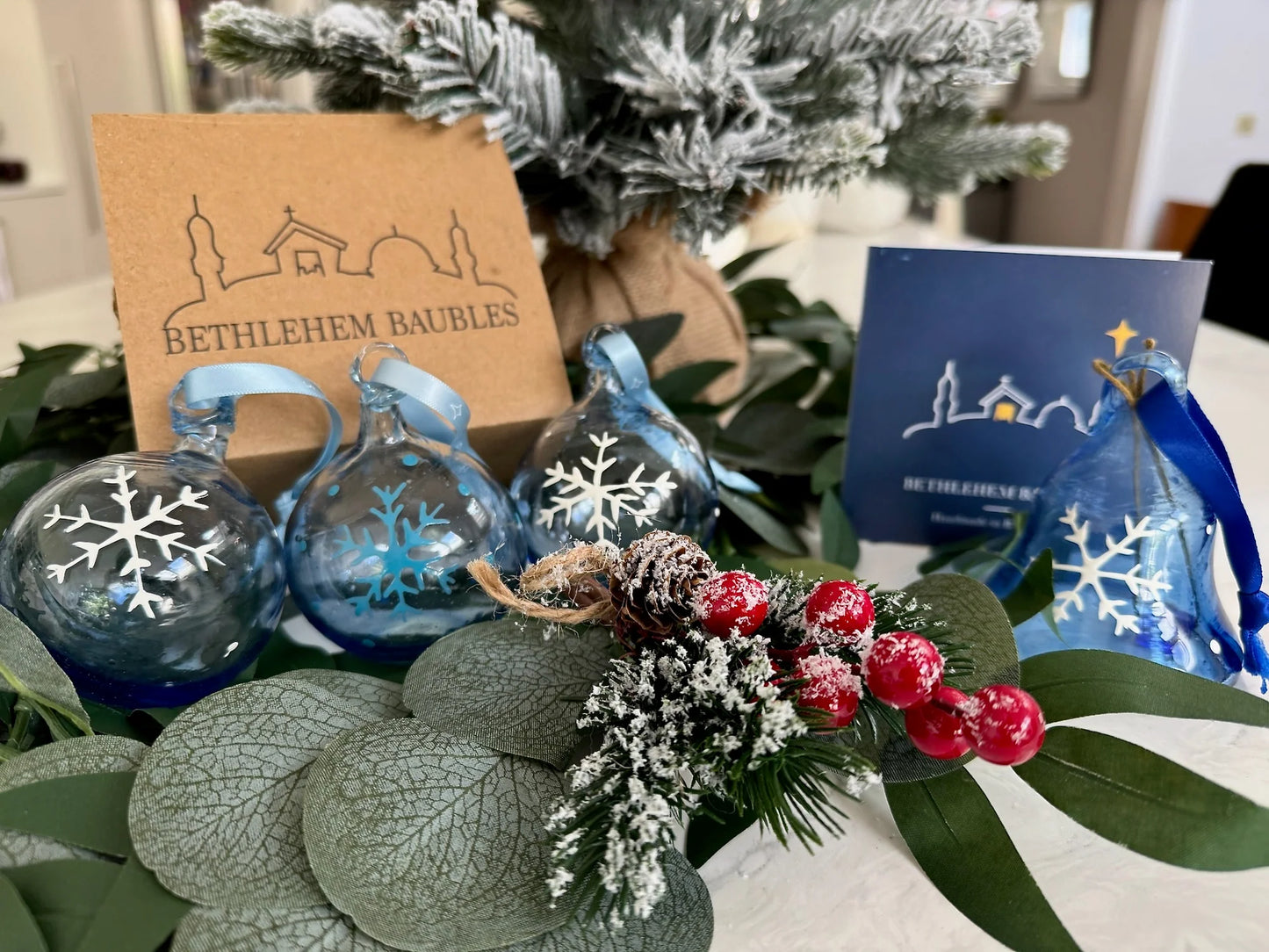 Ice Blue Glass Baubles – Blue or White Snowflake