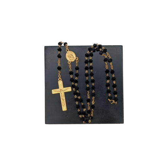 Black Czech Crystal Rosary with Gold Coated Cross