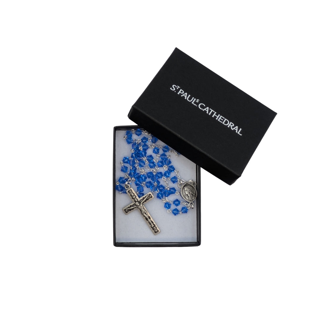 Blue Czech Crystal Rosary with Silver Plated Cross