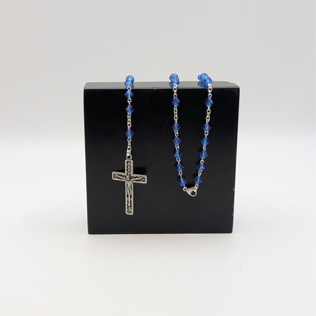 Blue Czech Crystal Rosary with Silver Plated Cross