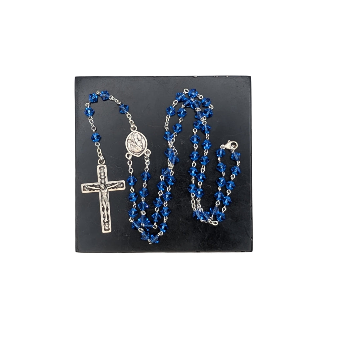 Blue Czech Crystal Rosary with Silver Plated Cross