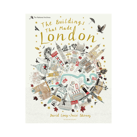 Book cover of 'The Buildings That Made London' with illustrations of London landmarks.