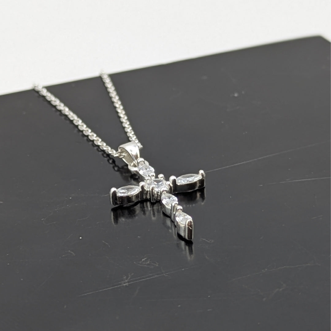 Sterling Silver Cross Necklace with Cubic Zirconia