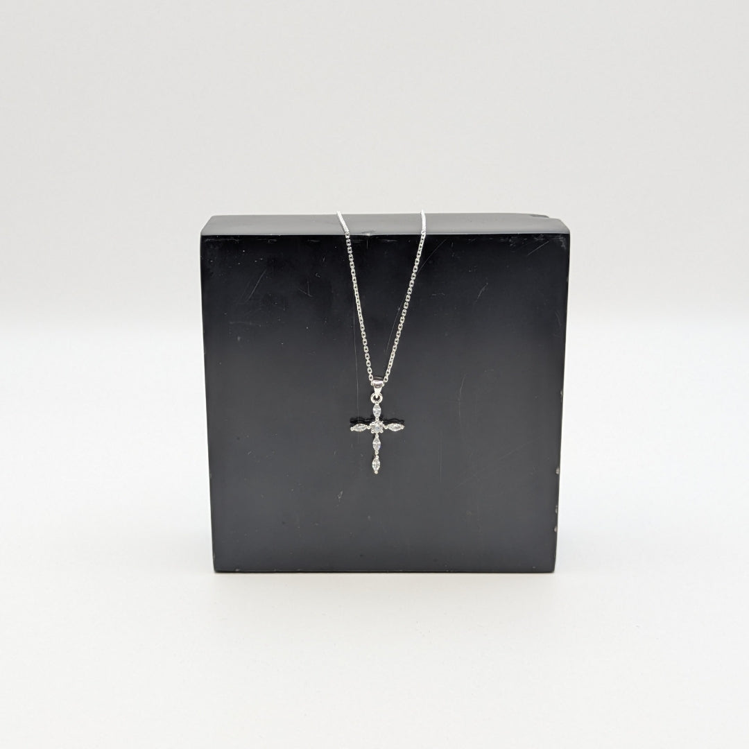 Sterling Silver Cross Necklace with Cubic Zirconia
