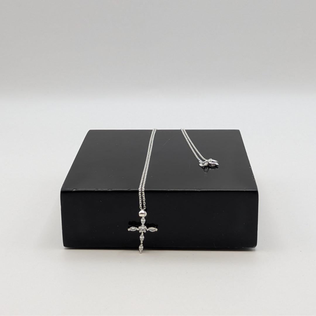 Sterling Silver Cross Necklace with Cubic Zirconia