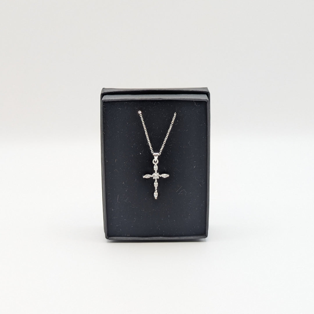 Sterling Silver Cross Necklace with Cubic Zirconia
