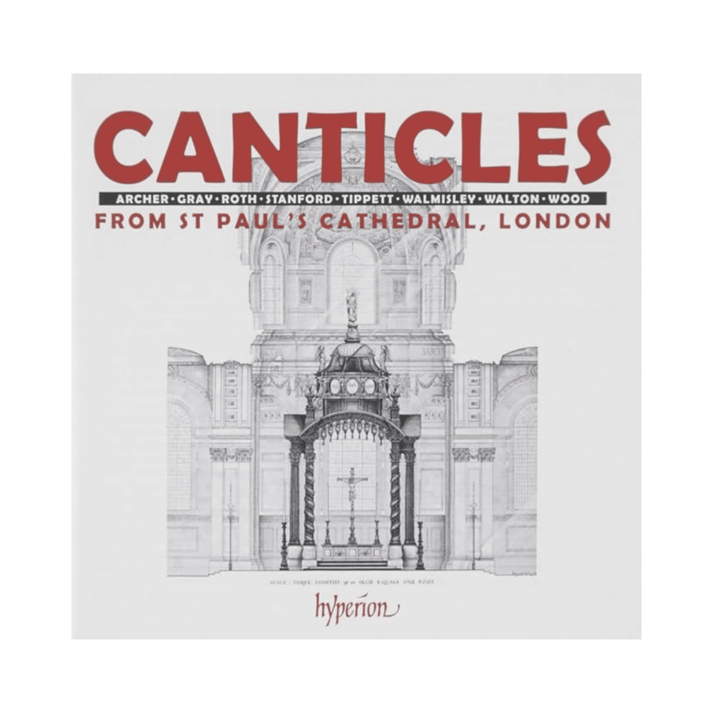Album cover for 'Canticles from St Paul's Cathedral, London' by Hyperion with architectural illustration and text.