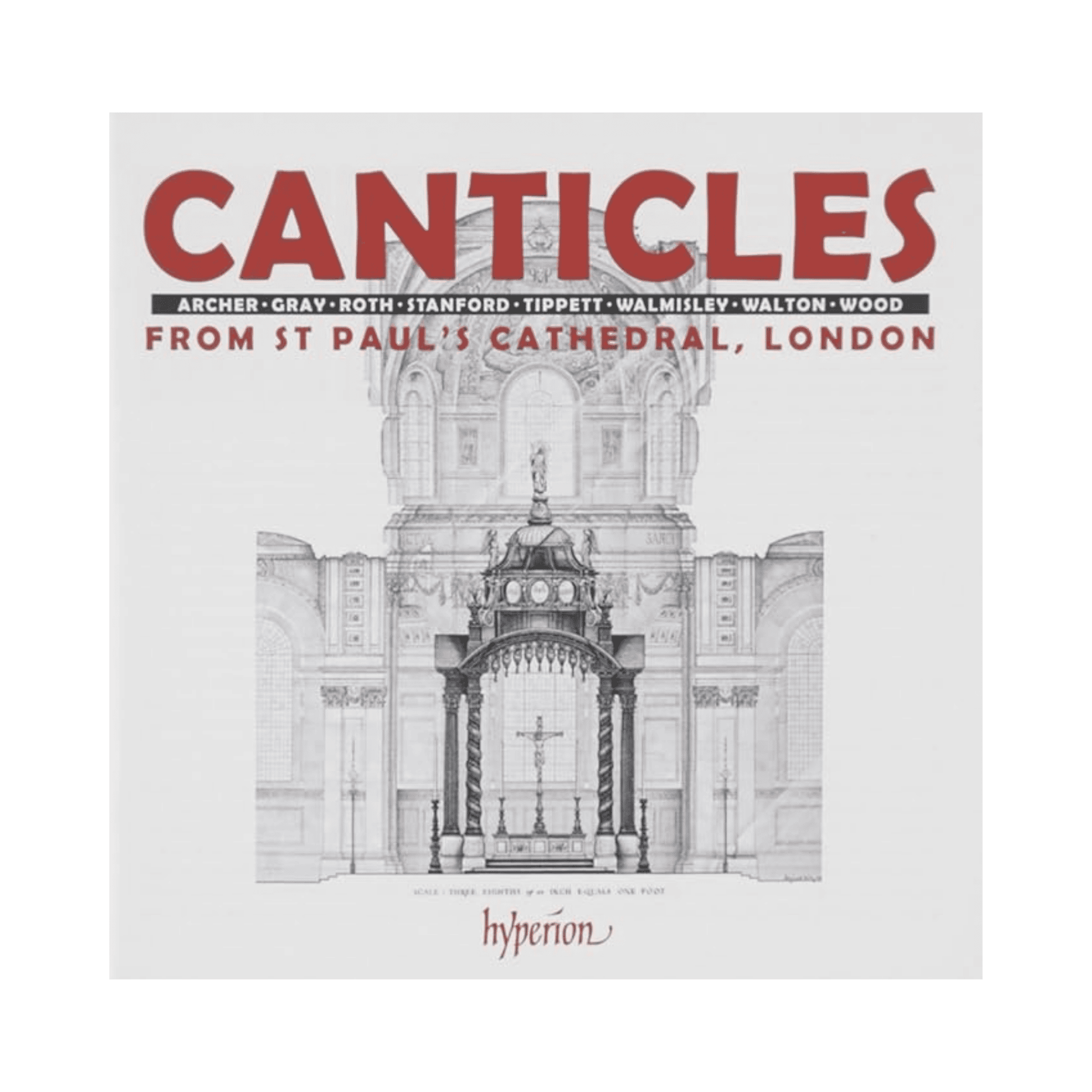 Album cover for 'Canticles from St Paul's Cathedral, London' by Hyperion with architectural illustration and text.