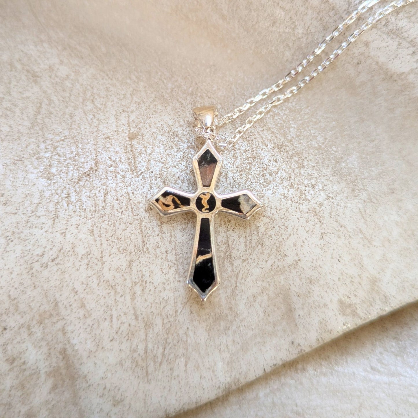 St Paul’s Cross Pendant – Portoro Marble