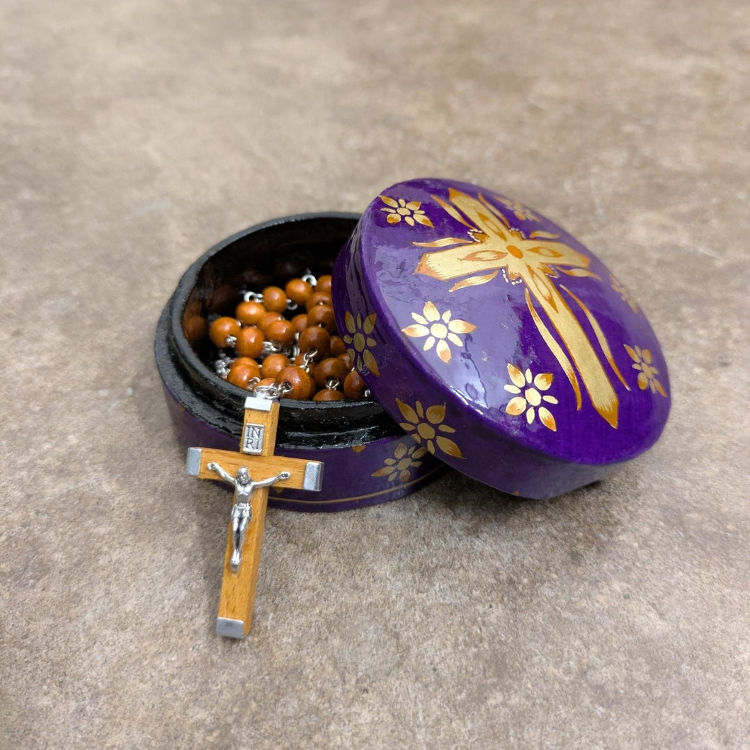 Hand Painted Round Cross Box