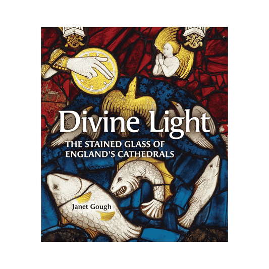 Book cover of 'Divine Light: The Stained Glass of England's Cathedrals' with stained glass design.