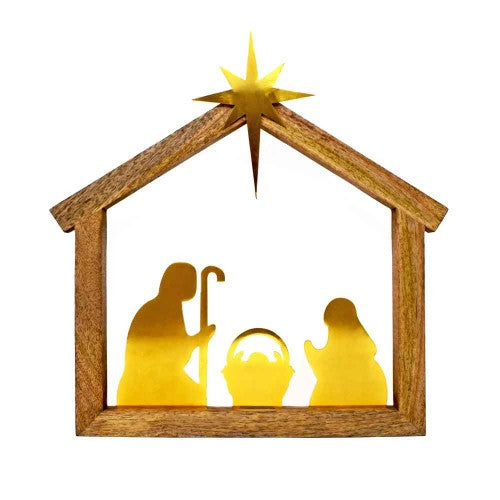 Gold Nativity with Wooden Base