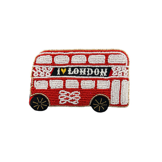 Grace + Glory Red Bus Beaded Purse