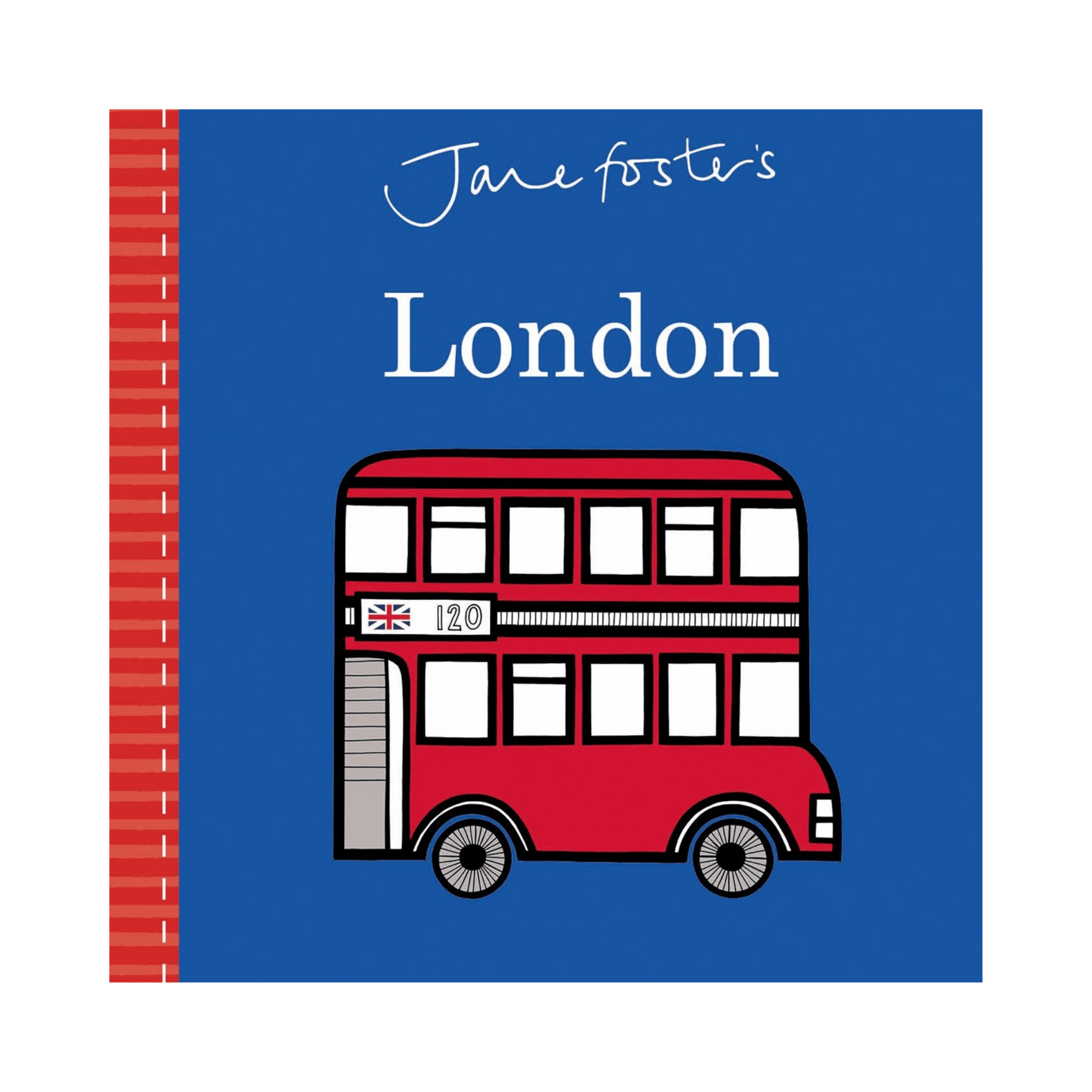 Book cover with a red double-decker bus on a blue background, featuring the text 'Jane Foster's London'.