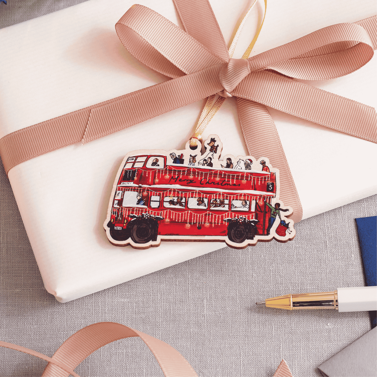 A London Christmas Tale Wooden Bus Decoration