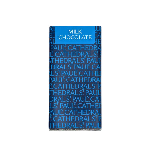 Bar of milk chocolate with 'Paul's Cathedral' branding