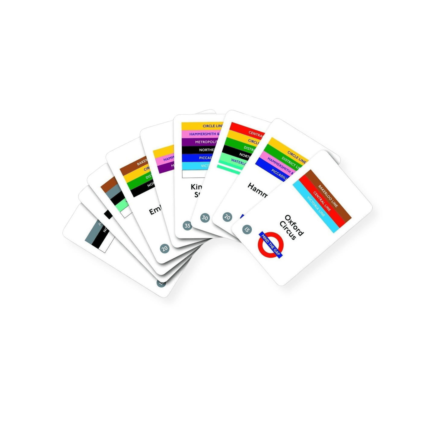 Set of cards with colorful designs on a white background