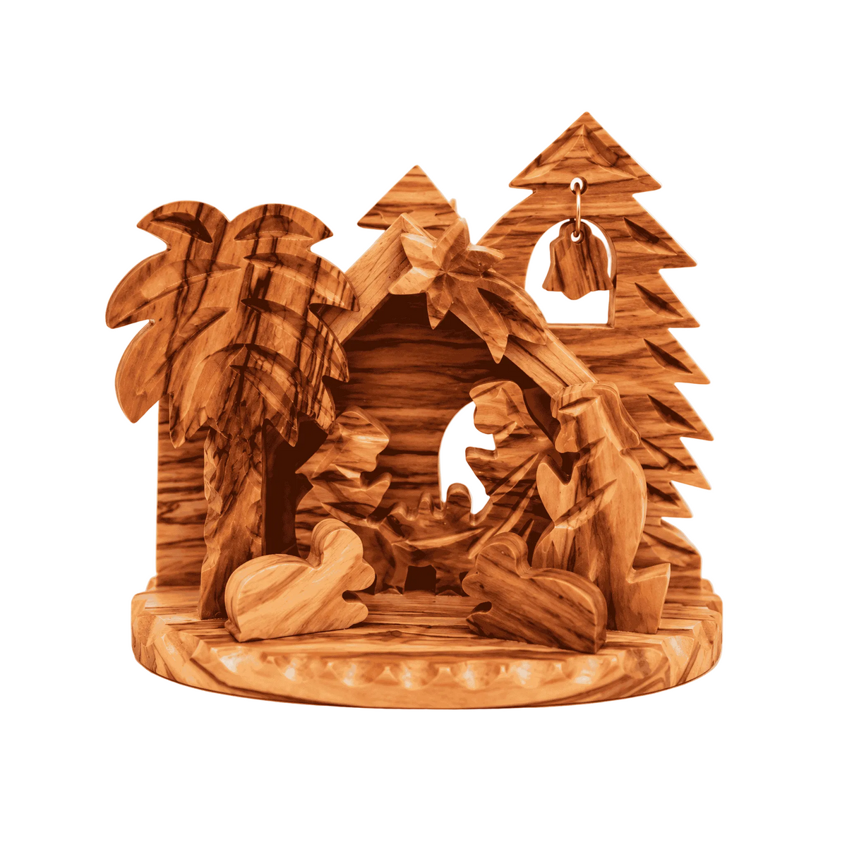 Olive Wood Nativity Scene With Bell