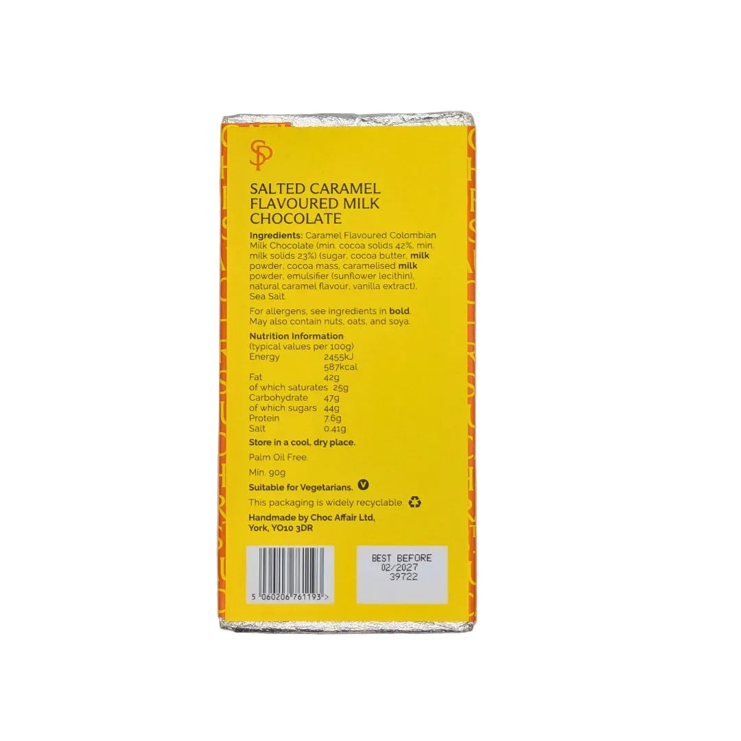 Yellow chocolate bar packaging with text