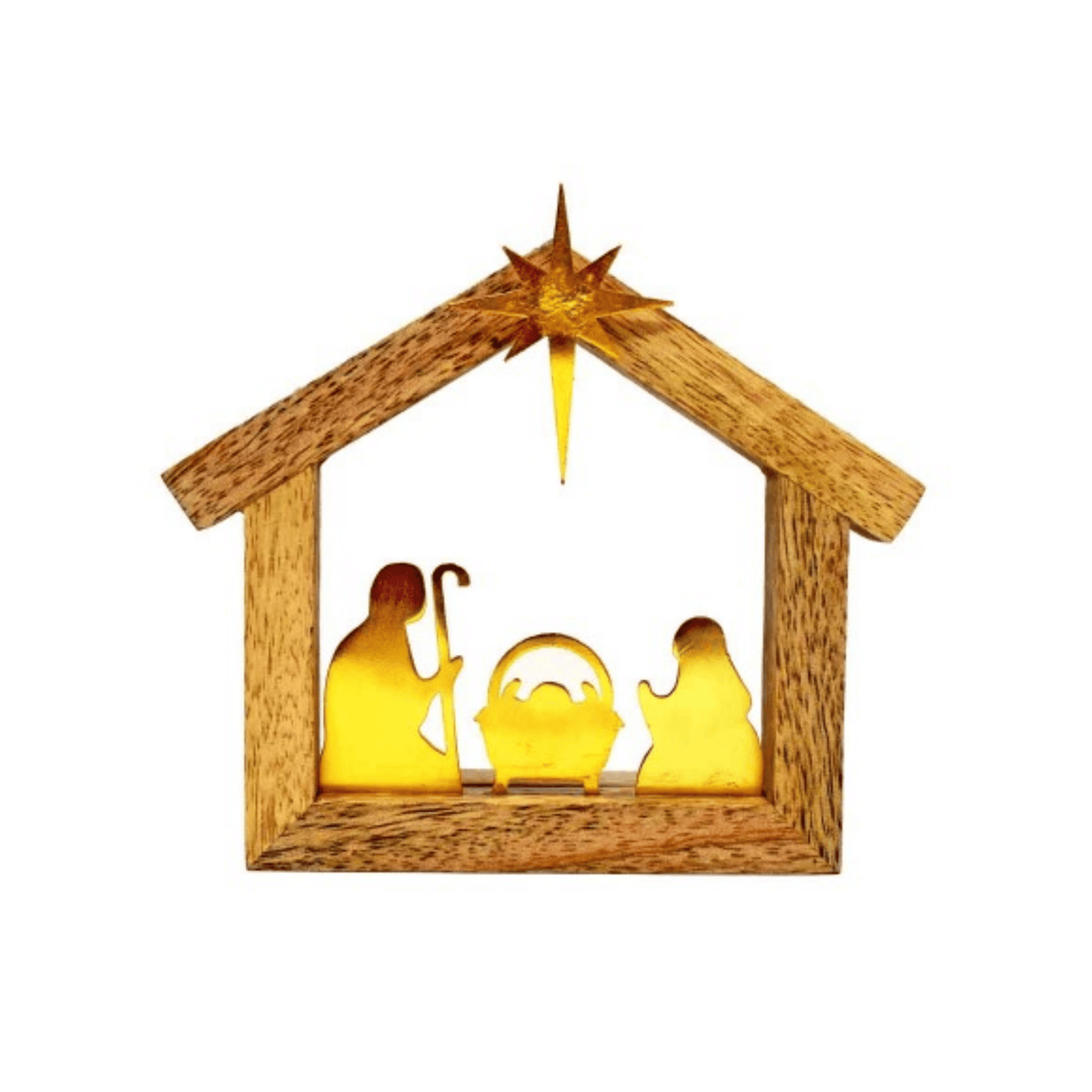 Gold Nativity with Wooden Base