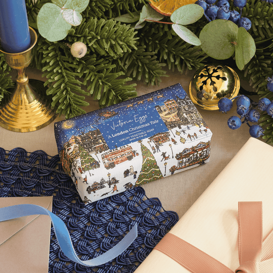 A London Christmas Tale Soap bar in a Christmas lifestyle shot scene