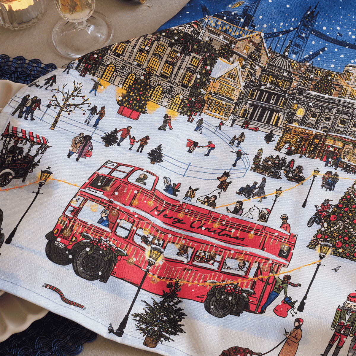 A London Christmas Tale Cotton Tea Towel