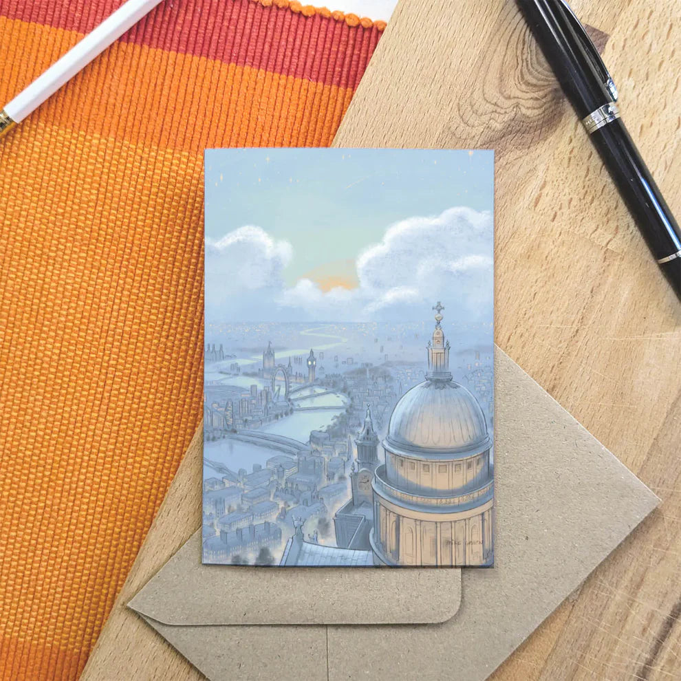 London Twilight Skyline Greetings Card - Mike Green
