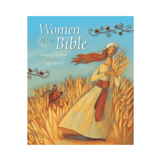 Book cover of 'Women of the Bible' with an illustration of a woman in a wheat field.