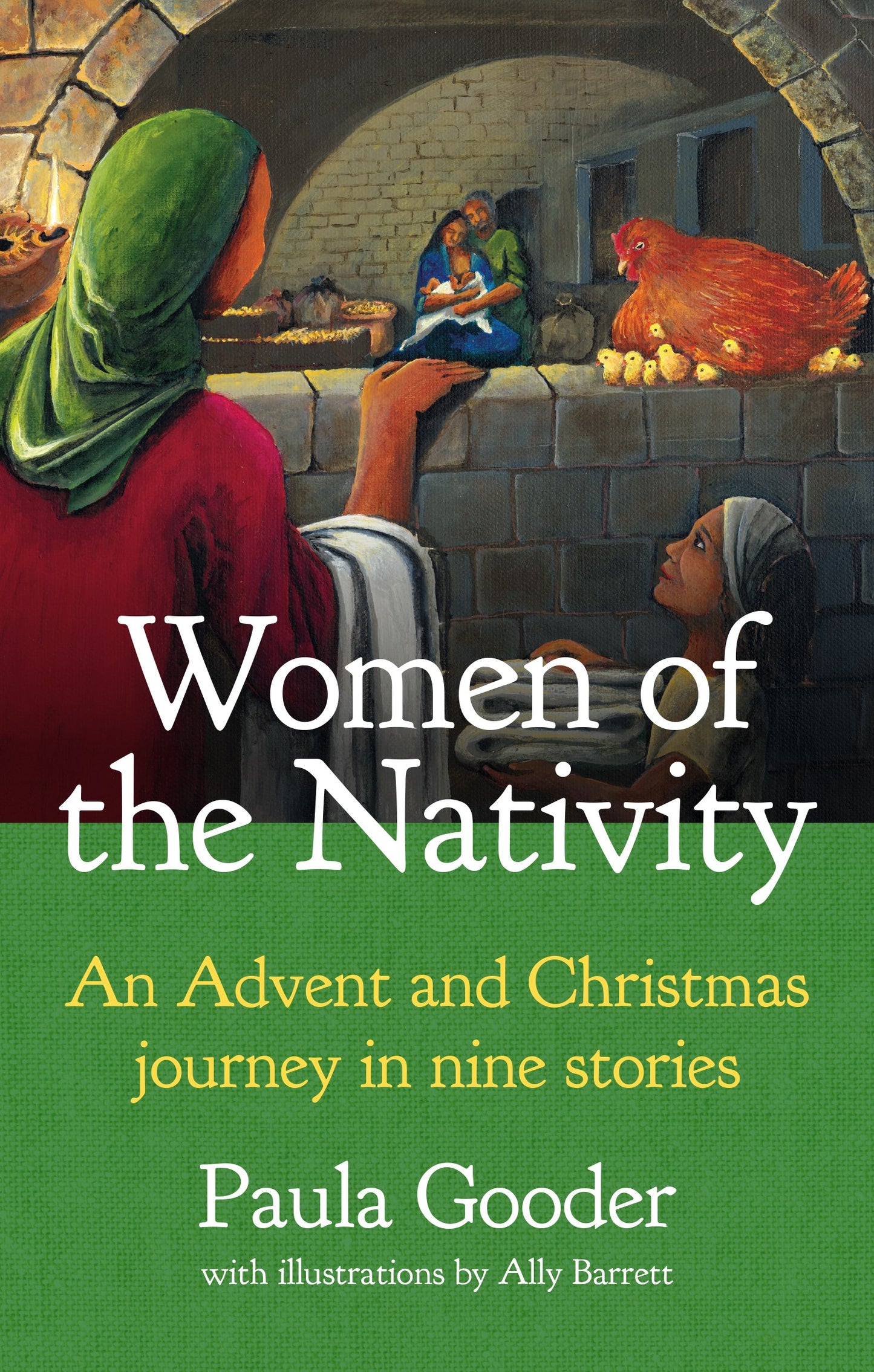 Cover of the book 'Women of the Nativity' featuring illustrations by Ally Barrett, depicting scenes from the nativity story with a focus on women characters.