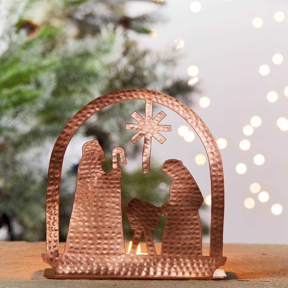 Copper Tea Light Nativity – Handcrafted Metal Scene